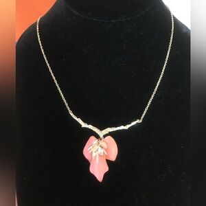 Alexis Bittar Orchid Necklace in Salmon Pink Lucite & crystals w/gold chain